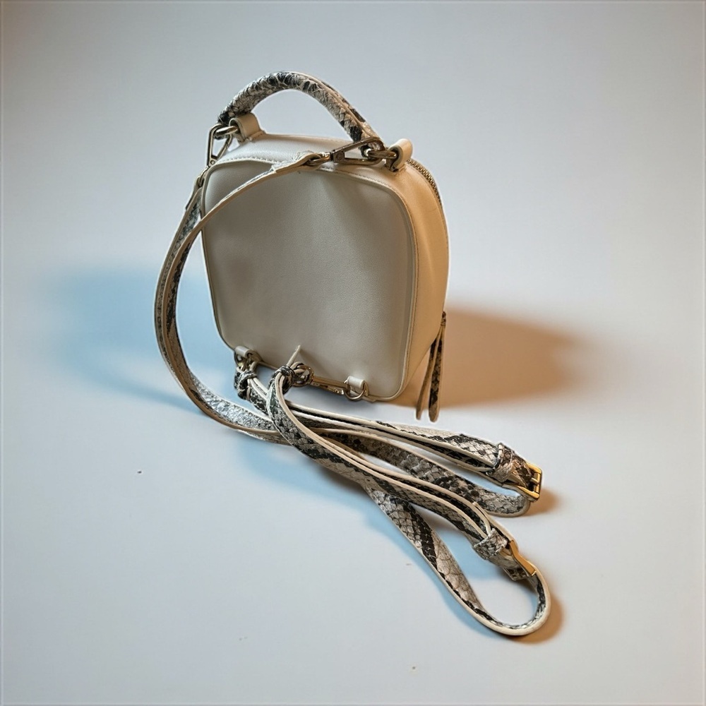 Free People 3-Way Convertible Mini Backpack Crossbody Cream Snakeskin Trim - Picture 4 of 6